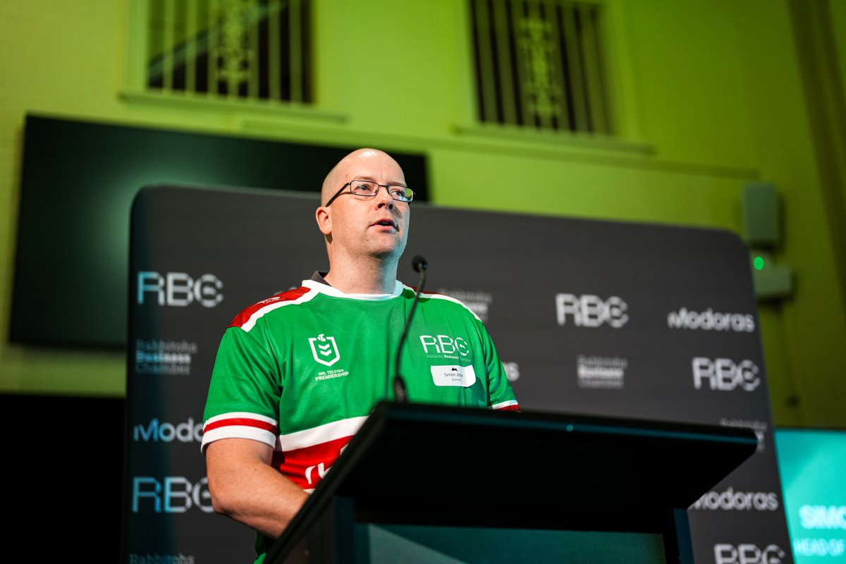 Guest speaker presenting at the Business Chamber SCG event